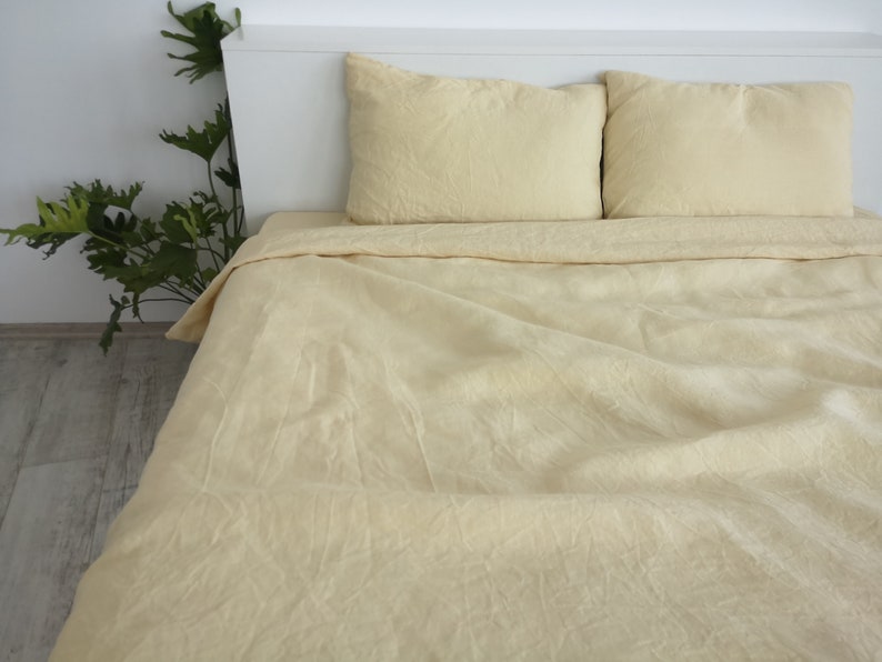 Pastel yellow linen bedding set / 1 Duvet cover 2 Etsy