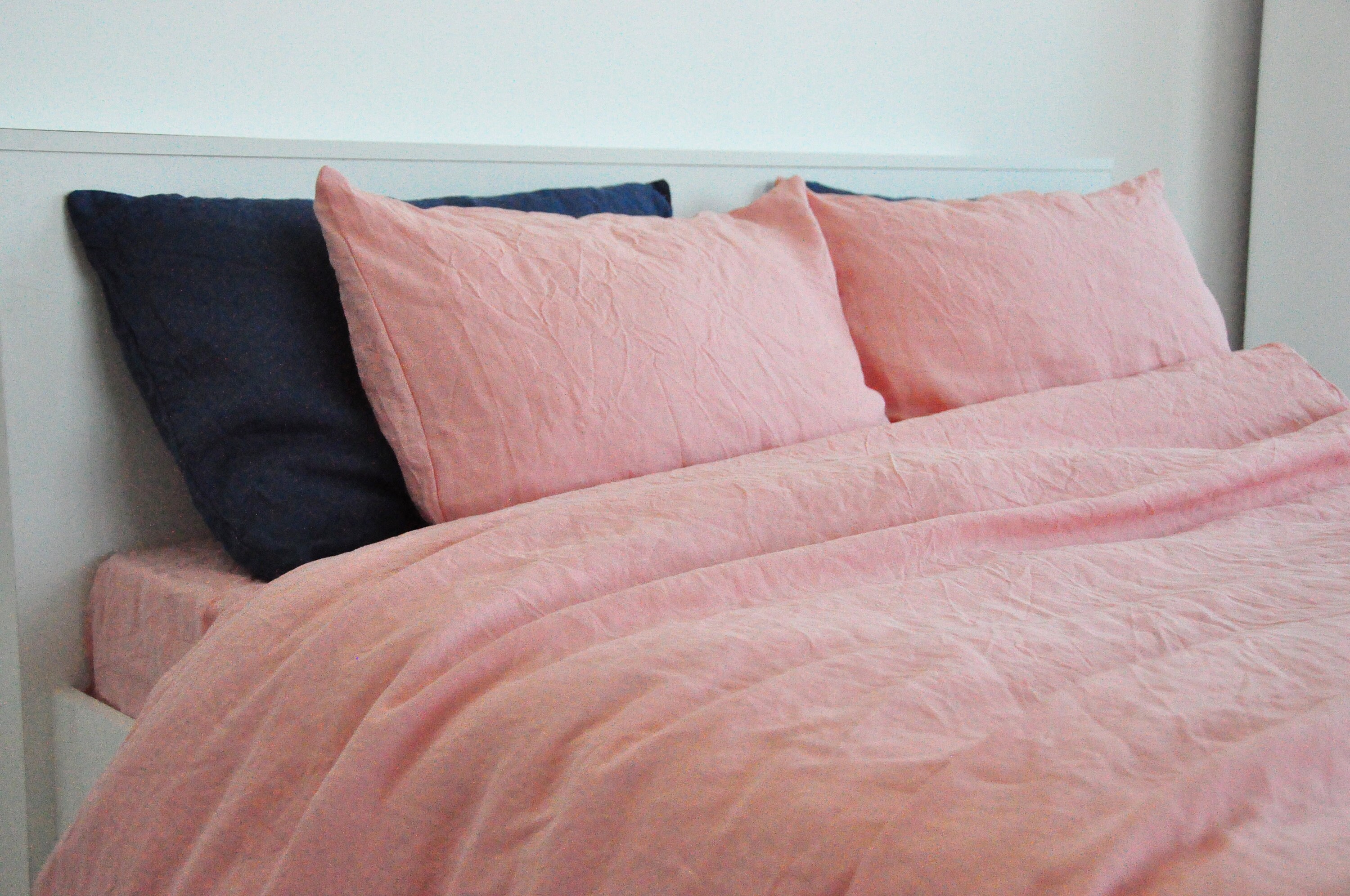 Salmon pink linen bedding set / 1 Duvet cover 2 Pillowcases Etsy