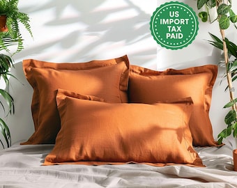 Burnt orange linen Oxford sham Rust sham pillow cover King Queen Standard Euro Decorative Lumbar, Custom size Envelope closure