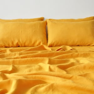 Turmeric linen pillowcase 1 Pillowcase Orange pillow cover King Queen Standard Euro Deco Custom size Envelope closure