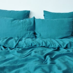 Sea wave linen bedding set 1 Duvet cover and 2 Pillowcases Bluegreen linen Softened linen bedding Comforter cover set Quilt cover set