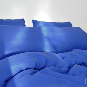 Royal blue linen duvet cover 1 duvet cover Softened linen Comforter cover Coconut buttons Ribbon ties Hidden closure Stonewashed image 9