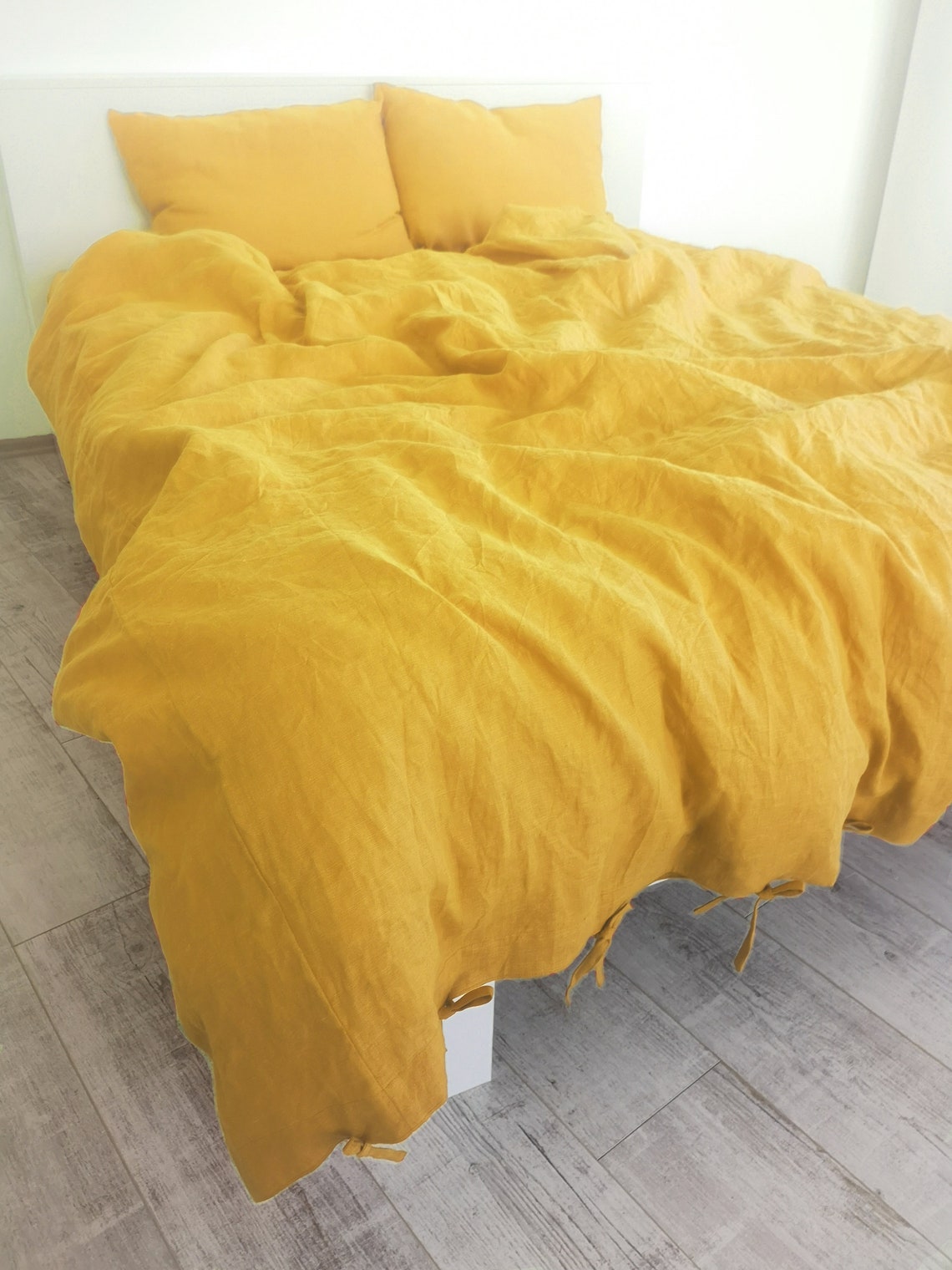 Bright yellow linen pillowcase / Yellow pillow cover / King Etsy