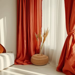 Terracotta regular and blackout linen curtains 2 panels Unlined Cotton Blackout lining Medium weight linen Custom size