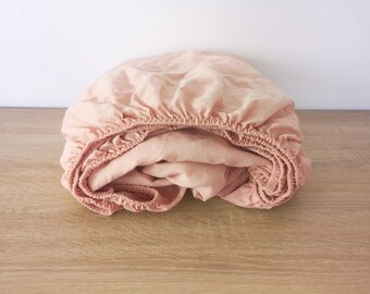 Pfirsich Leinen Spannbettlaken Spannbettlaken geweichtes