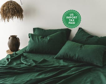 Forest Green Linen Pillow Cover Emerald Green Linen Pillowcase