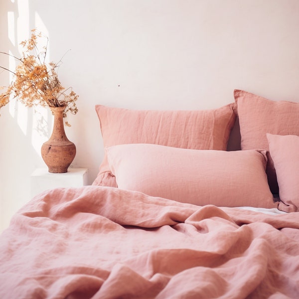 Sunset pink linen pillowcase 1 Pillowcase Pink pillow cover King Queen Standard Euro Custom size Envelope closure