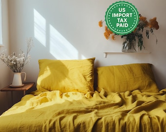 Mustard linen flat sheet 1 Flat sheet Softened linen sheet Stonewashed linen Linen bedsheet Orange top sheet   Farmhouse decor