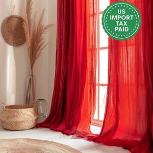 Cortinas de lino regular y opaca de color rojo escarlata, 2 paneles, sin forro, algodón, forro opaco, lino de peso medio, tamaño personalizado