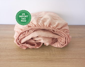 Peach linen fitted sheet 1 Fitted sheet Softened linen sheet Stonewashed linen Linen bedsheet