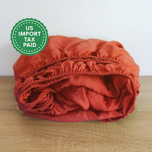 Terracotta linen fitted sheet 1 Fitted sheet Softened linen sheet Linen bedsheet Orange fitted sheet washed linen