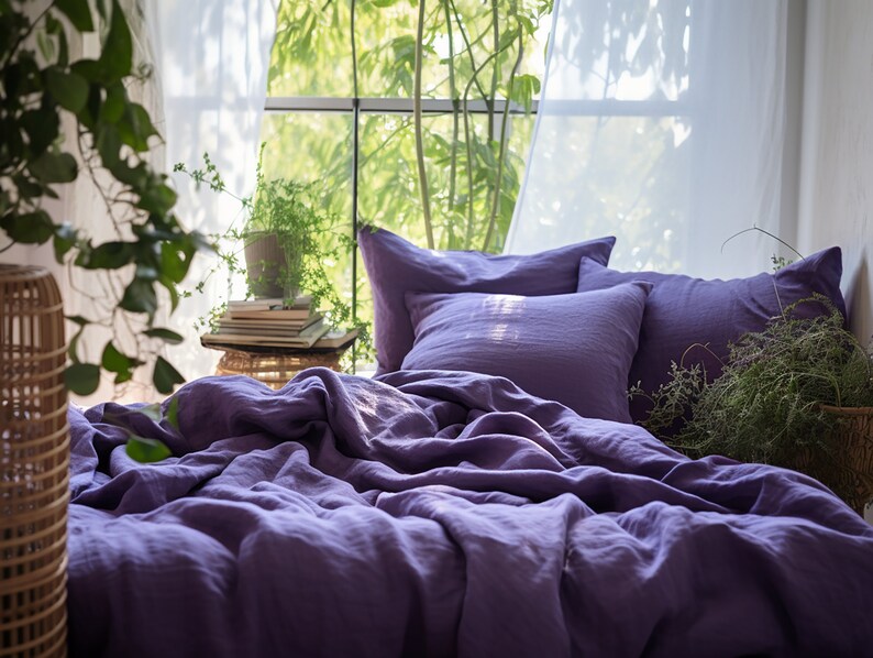 Violet linen sheet set 1 flat sheet and 1 fitted sheet and 2 pillowcases Purple softened linen bedding Stonewashed Lavender bedding set image 5