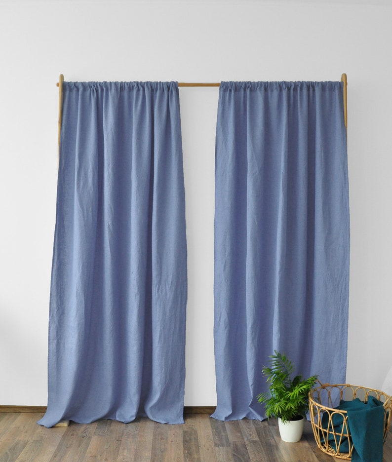 Cornflower blue regular and blackout linen curtains / 2 panels Etsy