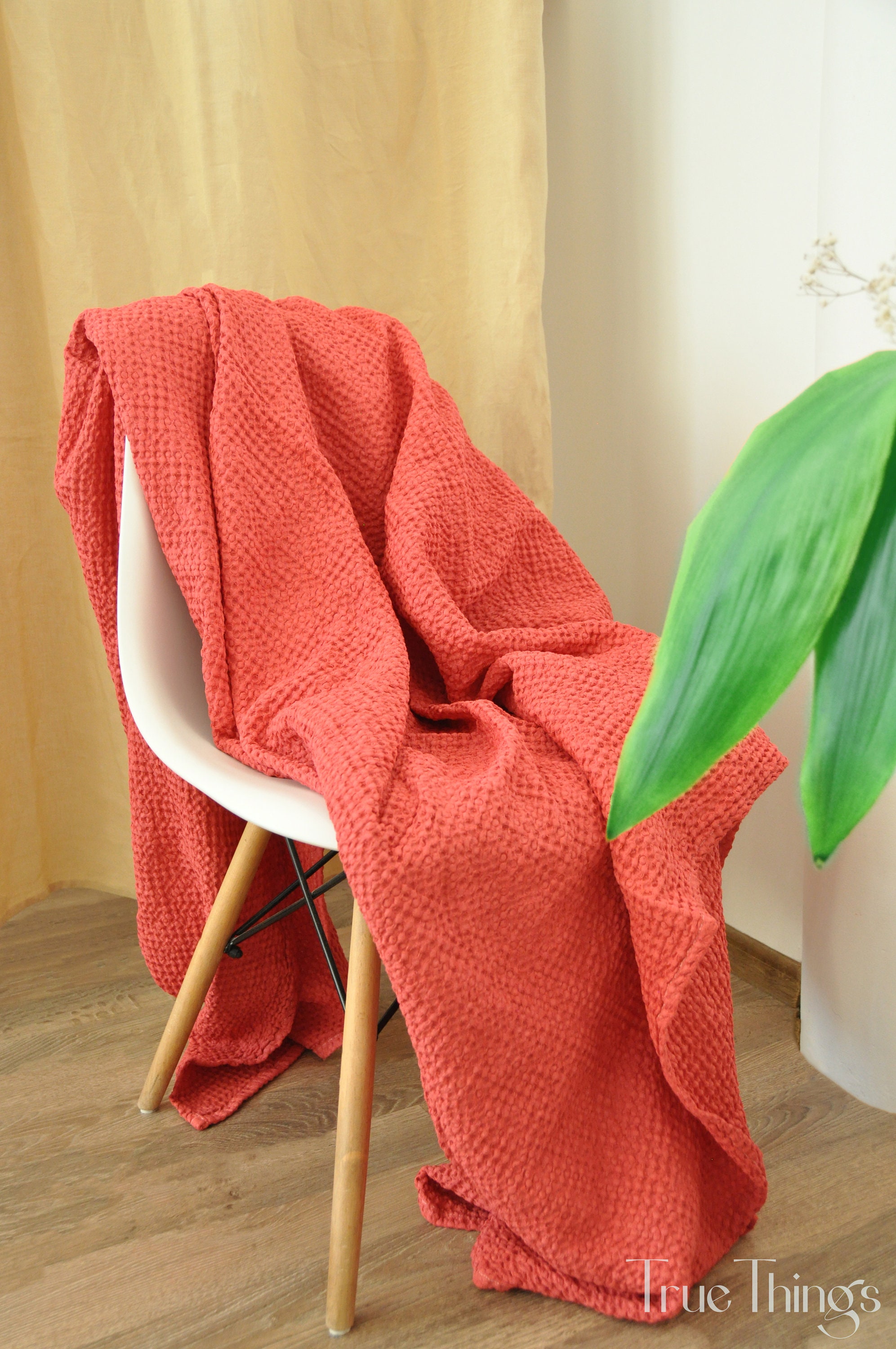 Carmin waffle linen coverlet / Softened linen / Heavy weight - Picture 9 of 64
