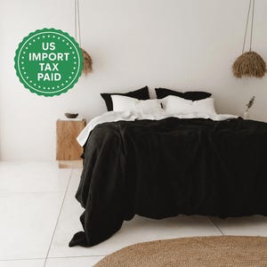 Black linen duvet cover 1 duvet cover Softened linen Black comforter cover Hidden closure Ribbon ties   Zipper