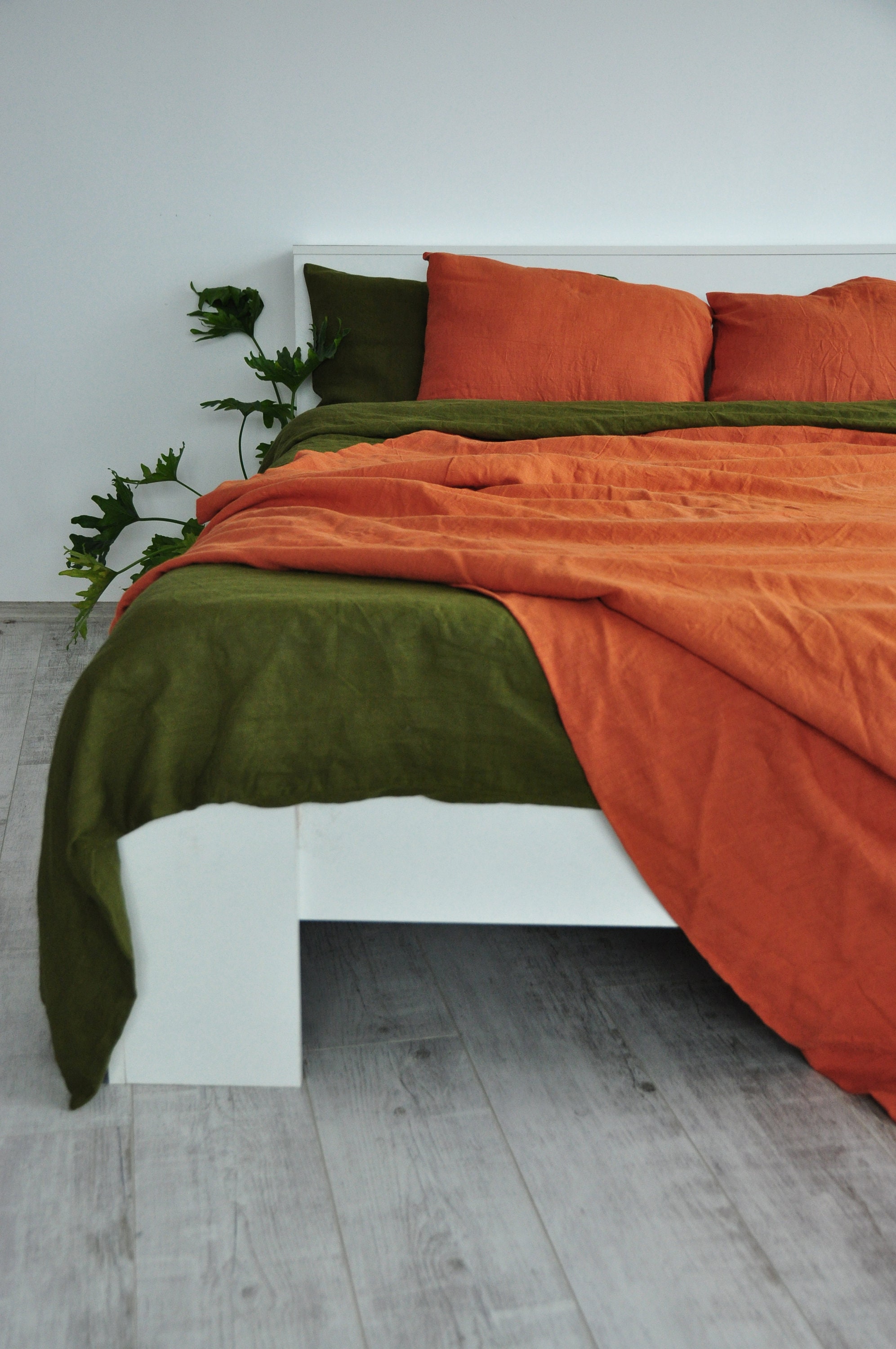 Burnt orange linen bedspread / Heavy weight linen / Rust Etsy