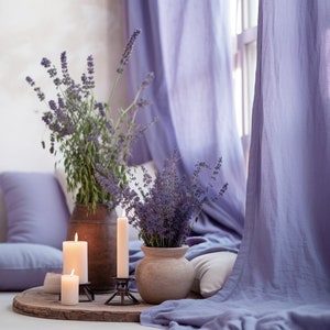 Lavender regular and blackout linen curtains 2 panels Unlined Cotton Blackout lining Medium weight linen Custom size
