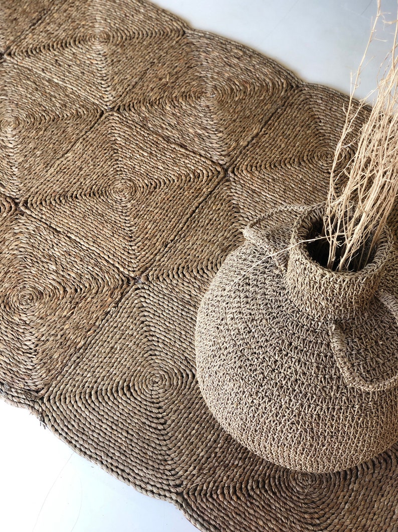 Large Rattan Square Wicker Rug / Seagrass Geometric Meditation Etsy