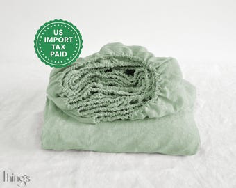 Sage grünes Leinen Spannbettlaken 1 Spannbettlaken Softened Leinenlaken Stonewashed Leinen Leinen Bettlaken