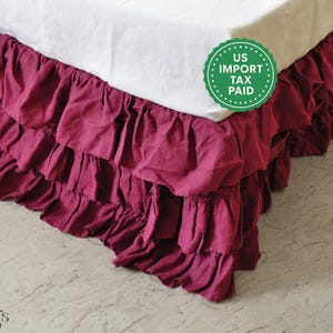 60 colors ruffled bed skirt Softened linen bed skirt Dust ruffles gathered Stonewashed linen Wedding gift Queen King Double