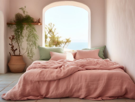 Pink sale linen comforter