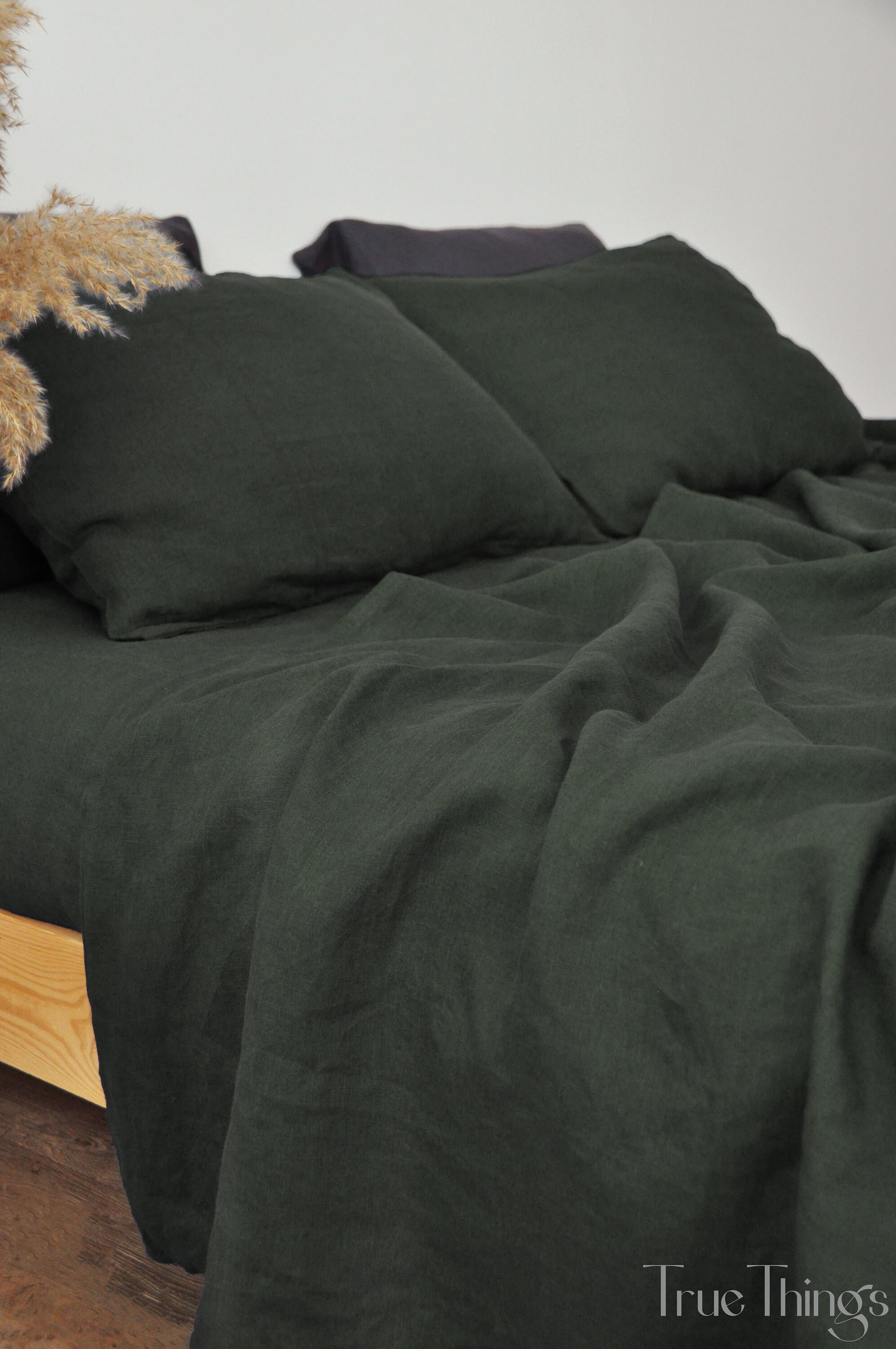 Charcoal Green Linen Sheet Set / 1 Flat Sheet 1 Fitted Sheet Etsy