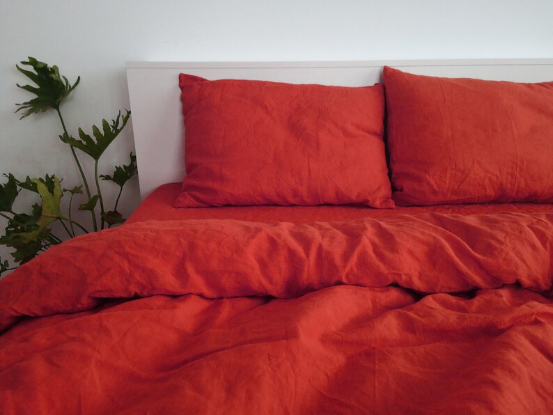 Scarlet red linen pillowcase / Red pillow cover / King Queen Etsy