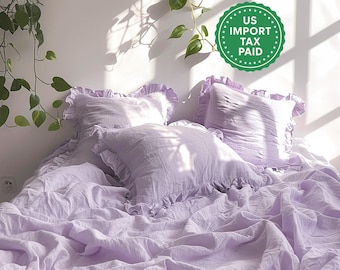 Lilac and other colors ruffled linen pillow cover Linen pillowcase with ruffles Standard Queen King Custom size pillow case