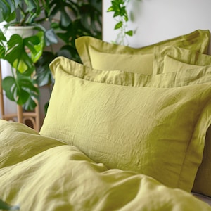 Chartreuse yellow linen Oxford sham Yellow sham pillow cover King Queen Standard Euro Decorative Lumbar, Custom size Envelope closure