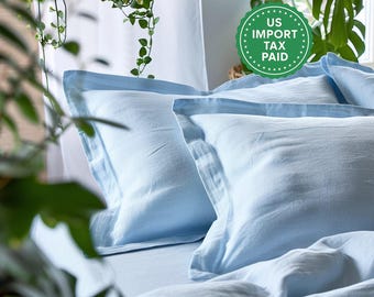 Sky blue linen Oxford sham Light blue sham pillow cover King Queen Standard Euro Decorative Lumbar, Custom size Envelope closure