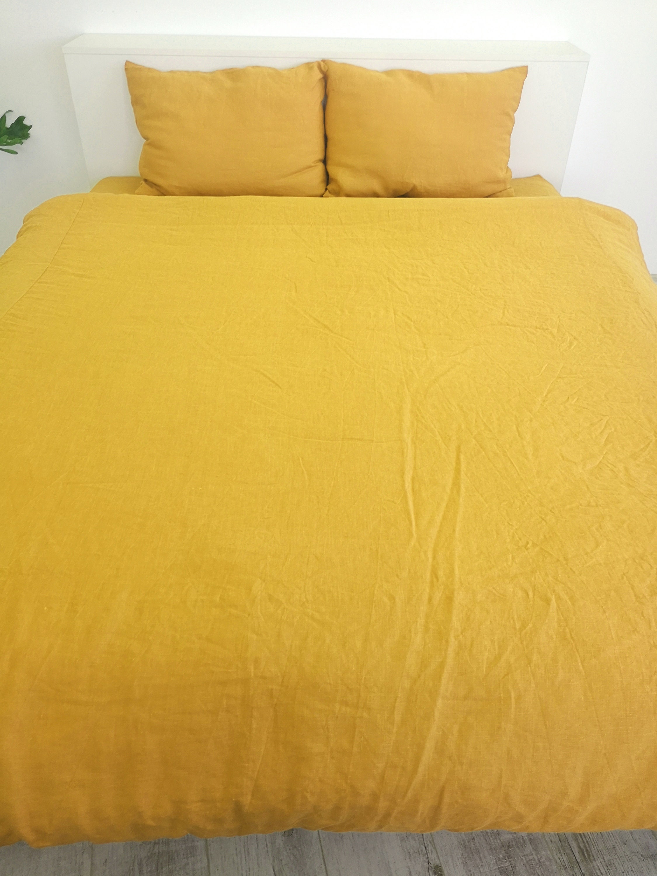 Bright yellow linen bedding set / 1 Duvet cover 2 Etsy