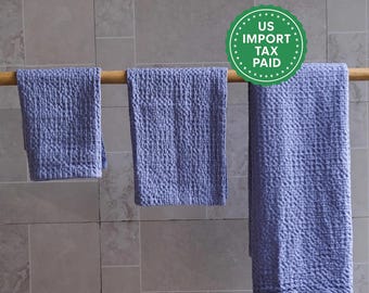 Lavender waffle linen bath towels Purple linen bath towel set Hand face body towel Natural softened stonewashed linen Organic flax