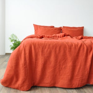 Terracotta linen bedding set 1 Duvet cover and 2 Pillowcases in orange color Comforter cover set Softened linen bedding