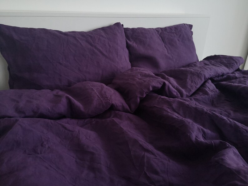 Deep purple linen bedding set / 1 Duvet cover 2 ...