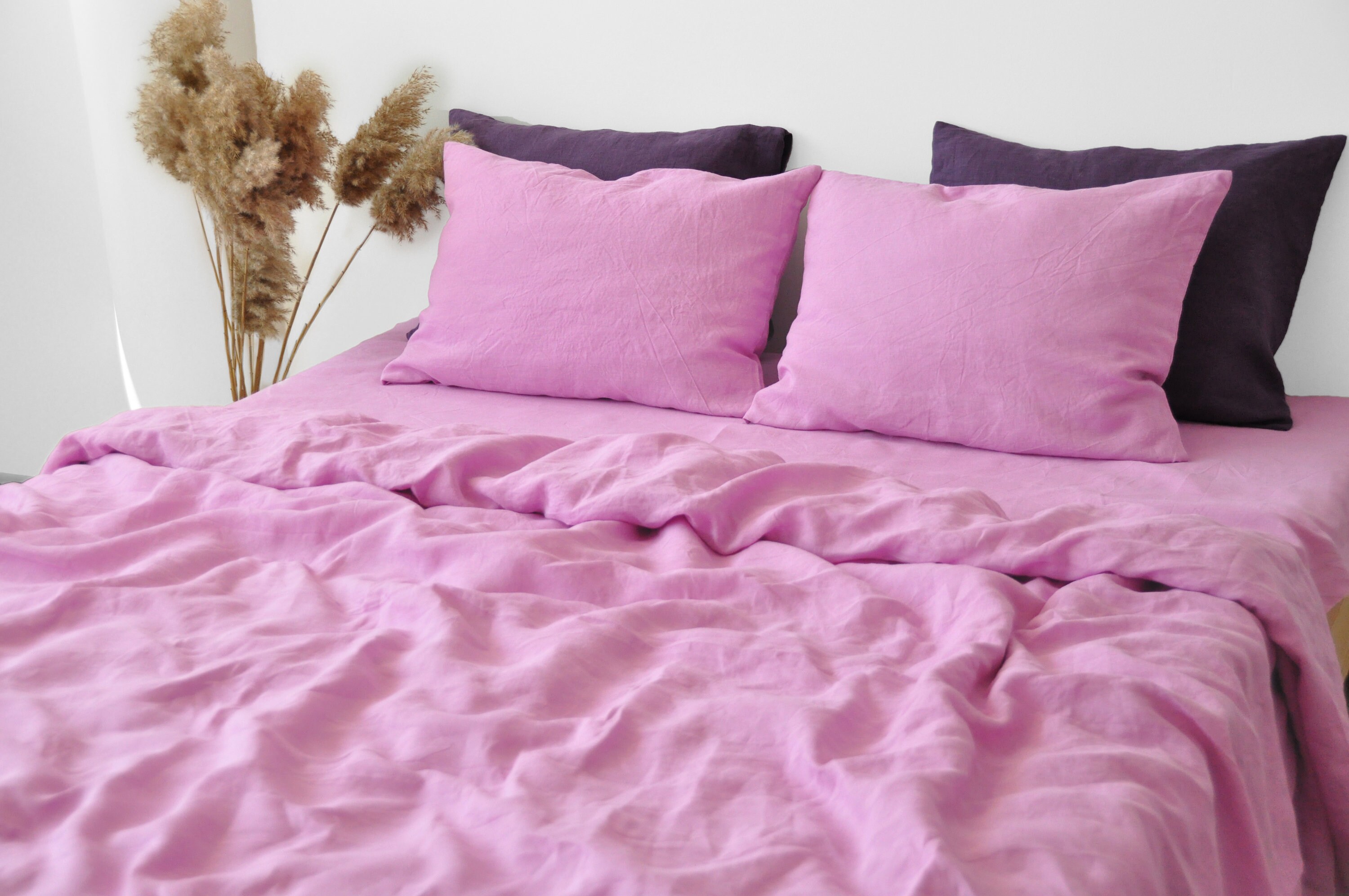 Bubble gum linen bedding set / 1 duvet cover 2 pillowcases / Etsy