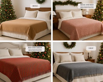 8 colors Houndstooth Plaid Merino Wool Blanket Pure Throw, Ultra Soft Warm Bed Blanket for Home