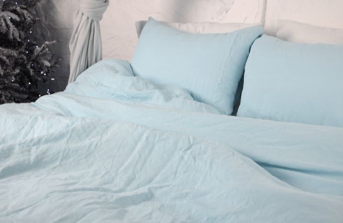 Sky blue linen duvet cover / 1 duvet cover / Softened linen / Etsy