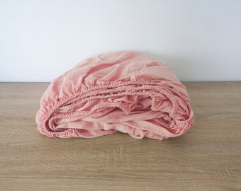 Sunset pink linen fitted sheet 1 Fitted sheet Softened linen sheet Stonewashed linen Linen bedsheet Pink fitted sheet