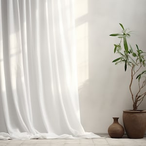 White regular and blackout linen curtains 2 panels Unlined Cotton Blackout lining Medium weight linen Custom size