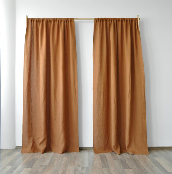 Rideaux En Lin Ordinaire Et Occultant Cannelle 2 Panneaux Etsy Canada