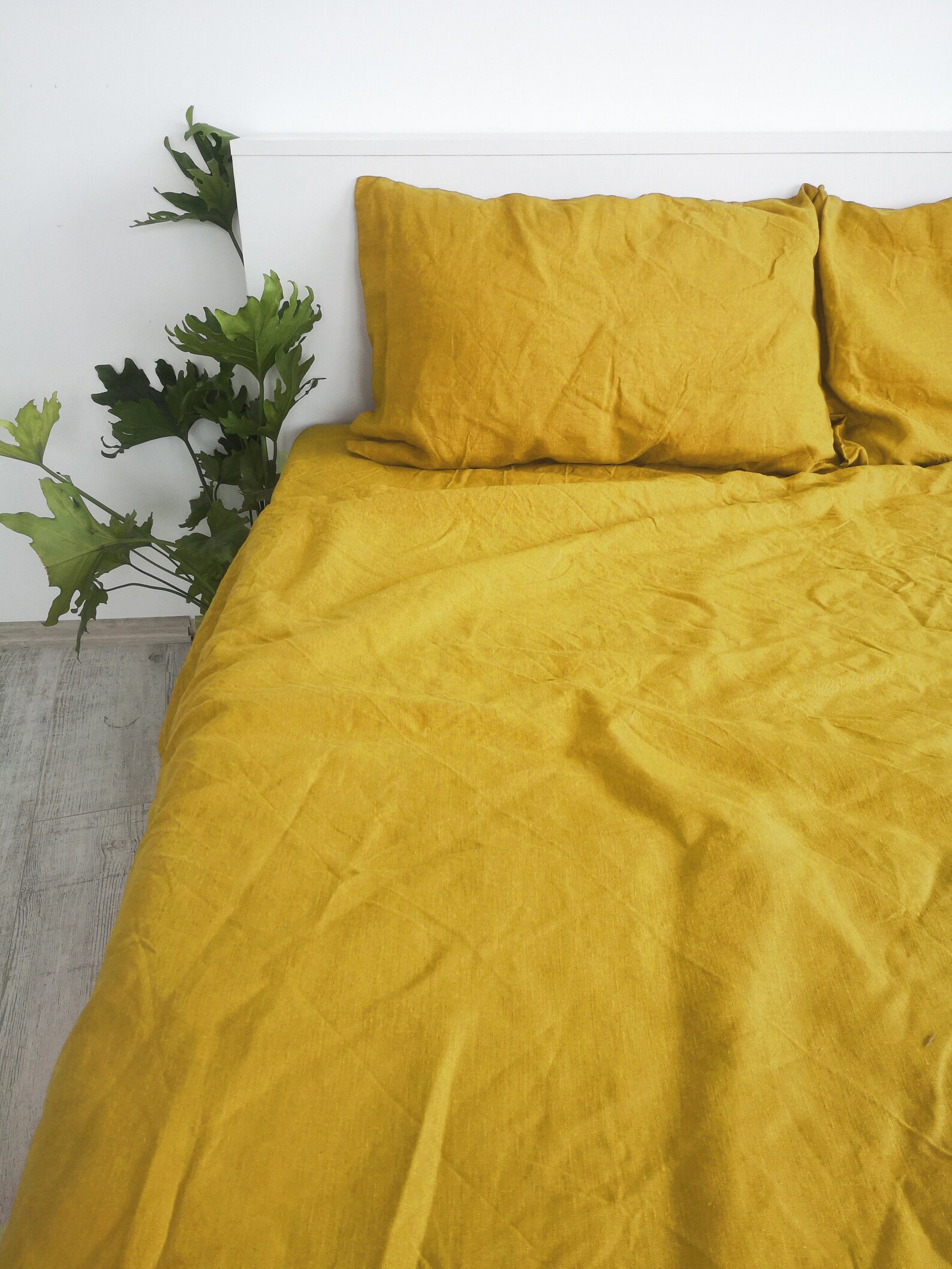 Mustard linen sheet set / 1 flat sheet 1 fitted sheet 2 Etsy