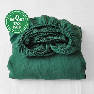 Waldgrünes Leinen Spannbettlaken 1 Spannbettlaken Aufgeweichtes Leinenlaken Stonewashed Leinen Smaragd grünes Leinen Bettlaken