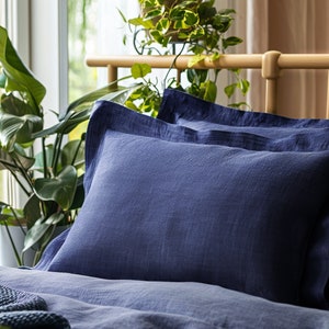 Indigo linnen Oxford-imitatieleer donkerblauwe decokussenhoes koning koningin standaard euro decoratief lumbale, aangepast formaat envelopsluiting