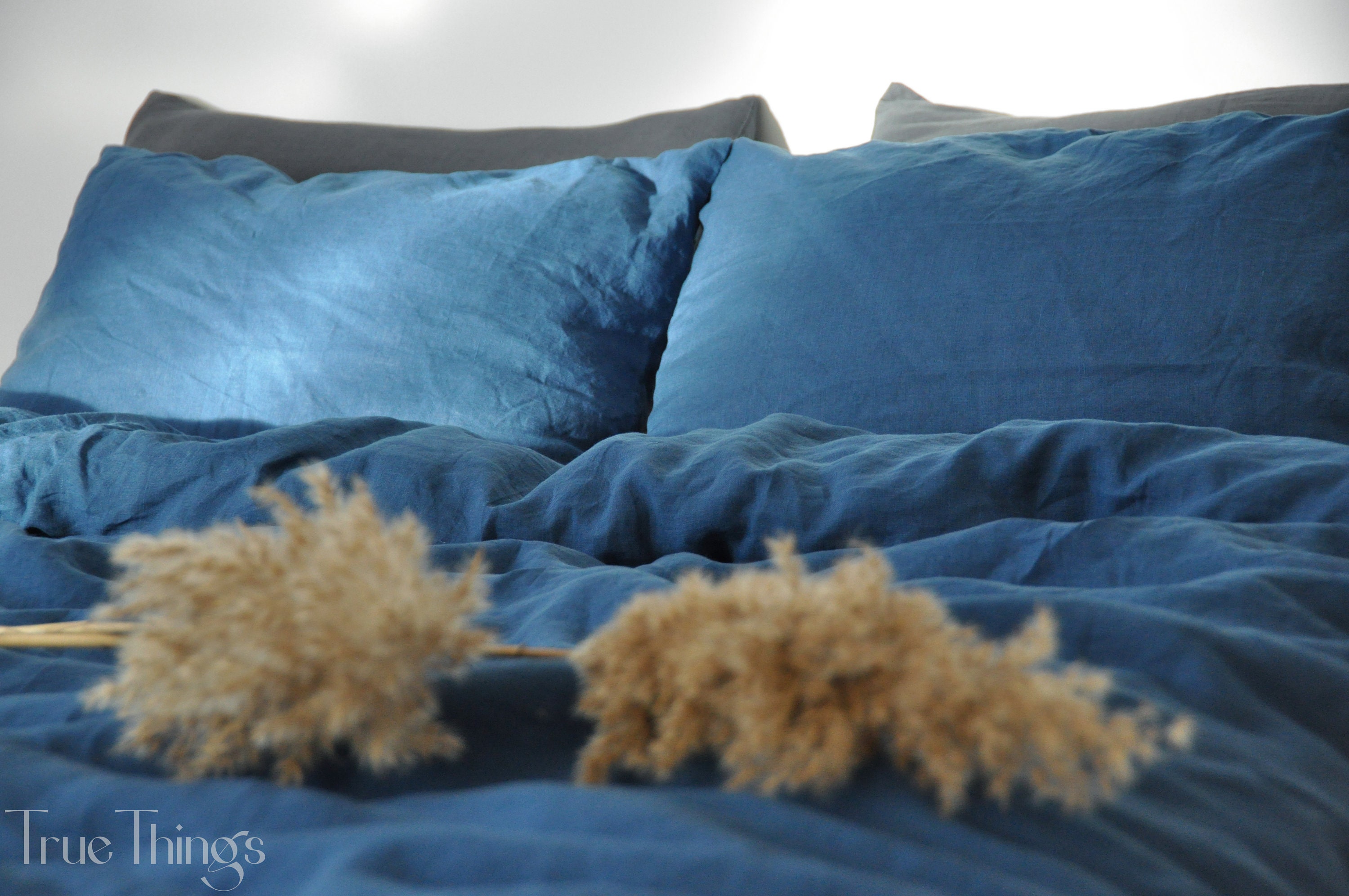 Ocean Blue Linen Bedding Set / 1 Duvet Cover 2 Pillowcases / Etsy