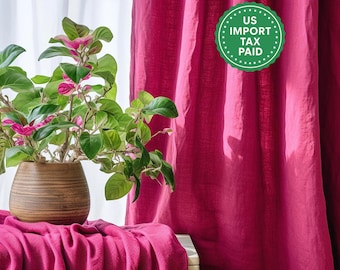Fuchsia regular and blackout linen curtains 2 panels Unlined Cotton Blackout lining Medium weight linen Custom size