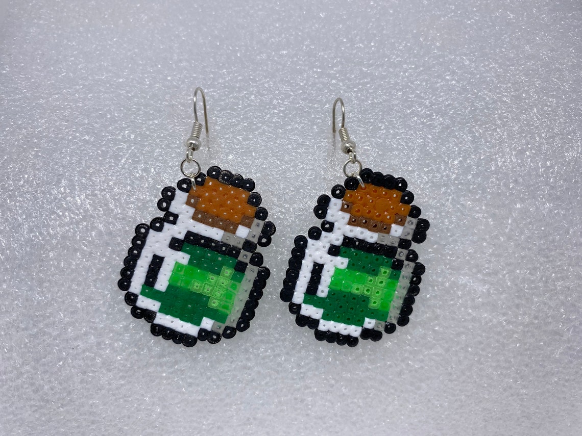 8bit Perler Bead Green / Magic Potion Bottle Earrings Etsy