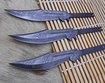 Lot of 3 Damascus Steel Blank Blade Knife For Knife Making Supplies (KI-175)