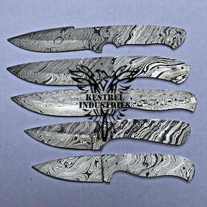 Lot of 5 Damascus Steel Blank Blade Knife For Knife Making Supplies, Full Tang Damascus Steel Blank Blades, Knife Making Supplies (BB-414)