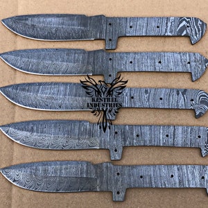Lot of 5 Damascus Steel Blank Blade Knife For Knife Making Supplies, Full Tang Blank Blade Knives, Knife Making Supplies  (BB-457)