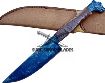 Coltello lupo vichingo in acciaio al carbonio personalizzato fatto a mano - Coltello vichingo in acciaio al carbonio con codolo completo con impugnatura a testa di lupo - Lama in acciaio al carbonio forgiata a mano da 5"